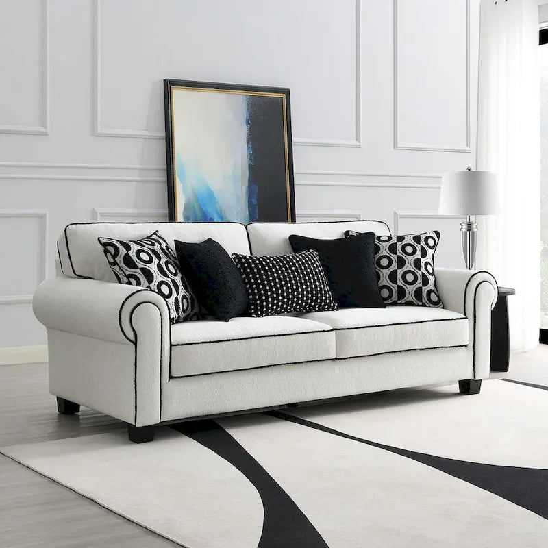 Furniture of America Anastasia White Chenille Sofa with Accent Pillows