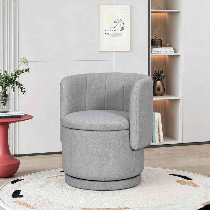 Sillón decorativo giratorio de tela bouclé con espacio de almacenaje, para sala de estar, gris