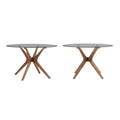 Mesa de comedor redonda de estilo moderno de mediados de siglo con acabado de nogal