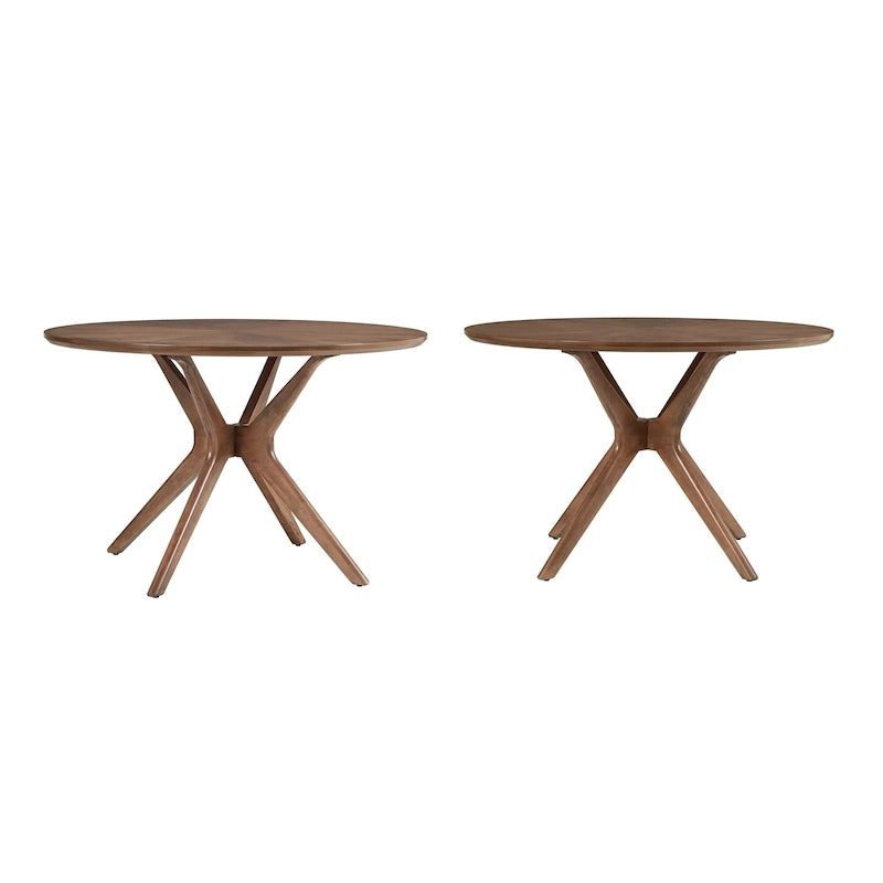 Table ronde de salle à manger finition noyer de style Mid-Century