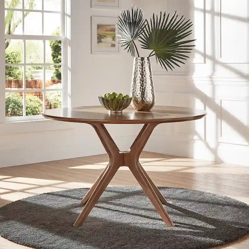 Table ronde de salle à manger finition noyer de style Mid-Century