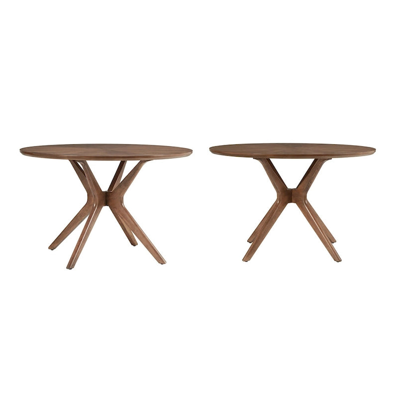 Table ronde de salle à manger finition noyer de style Mid-Century