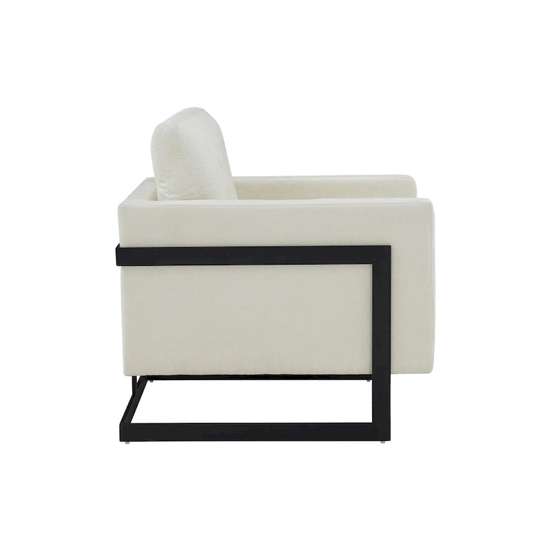 Silla decorativa contemporánea de tela color crema y negro