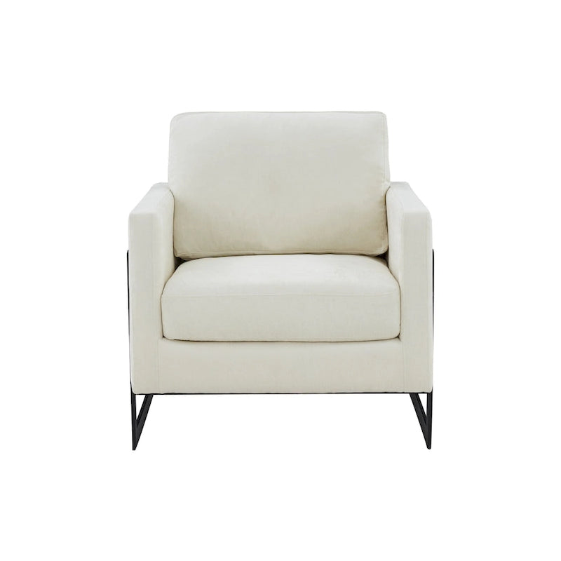 Silla decorativa contemporánea de tela color crema y negro