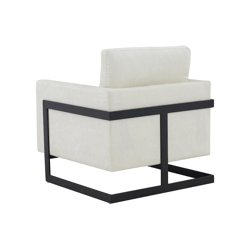 Silla decorativa contemporánea de tela color crema y negro