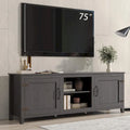 70 inch Modern TV Cabinet with Shelves, Media Entertainment Center with Doors-Black - M