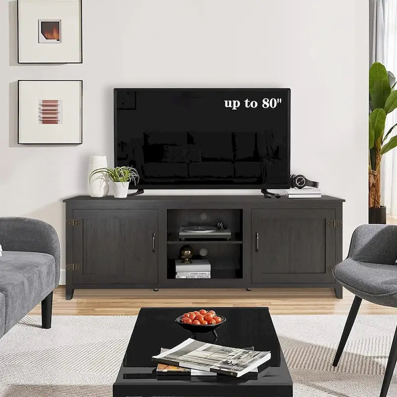 Meuble TV moderne de 70 pouces avec étagères, centre multimédia avec portes - noir - M