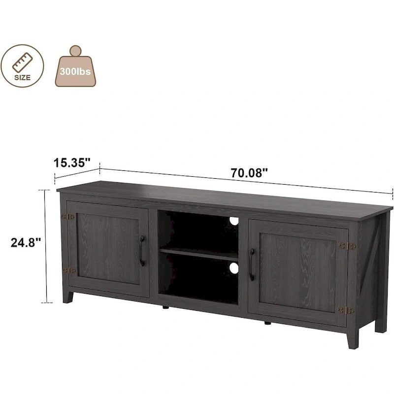 70 Zoll moderner TV-Schrank mit Ablagen, Mediencenter mit Türen - Schwarz - M