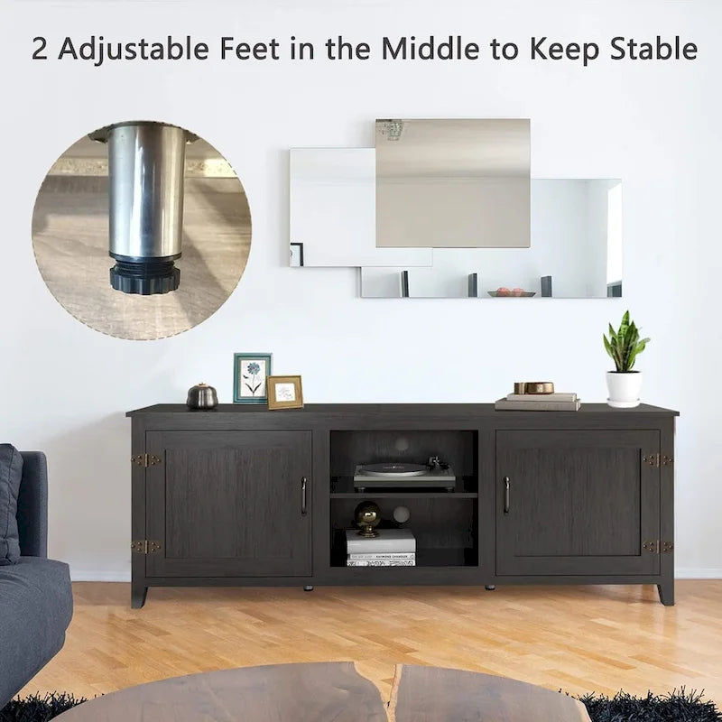 Meuble TV moderne de 70 pouces avec étagères, centre multimédia avec portes - noir - M