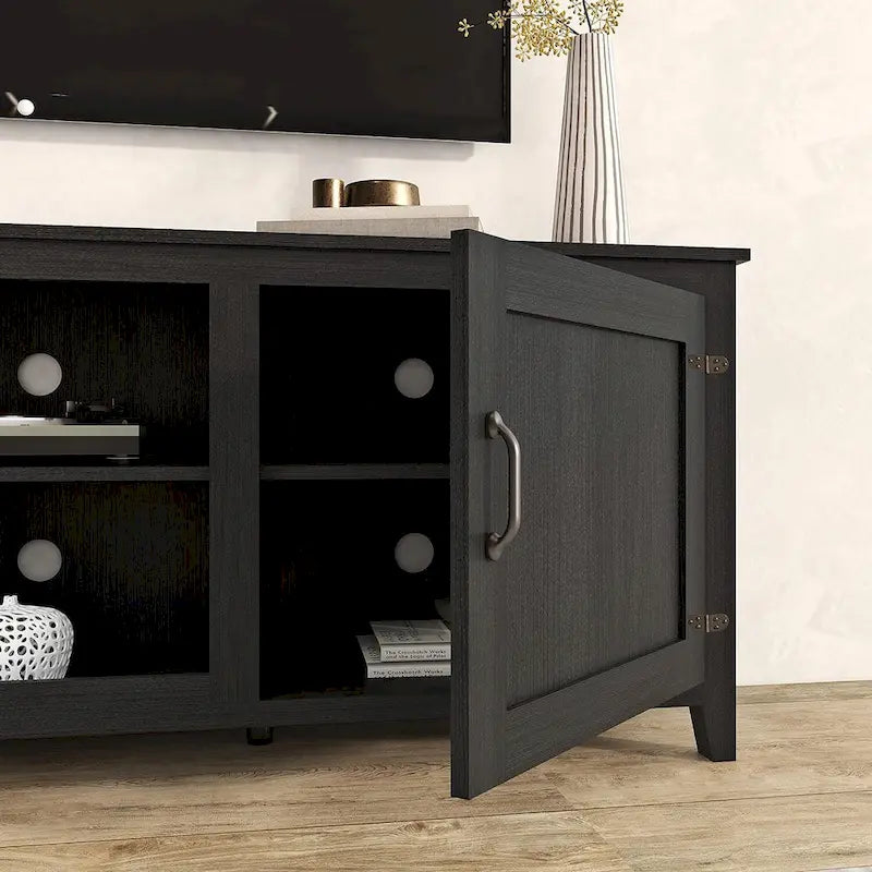 Meuble TV moderne de 70 pouces avec étagères, centre multimédia avec portes - noir - M
