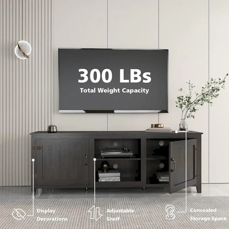 Meuble TV moderne de 70 pouces avec étagères, centre multimédia avec portes - noir - M