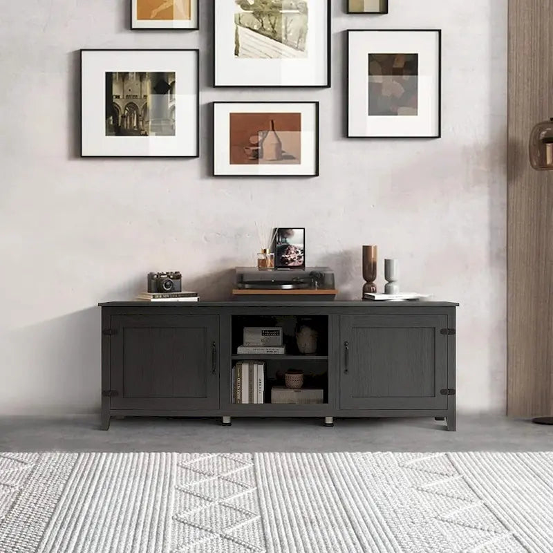 Meuble TV moderne de 70 pouces avec étagères, centre multimédia avec portes - noir - M