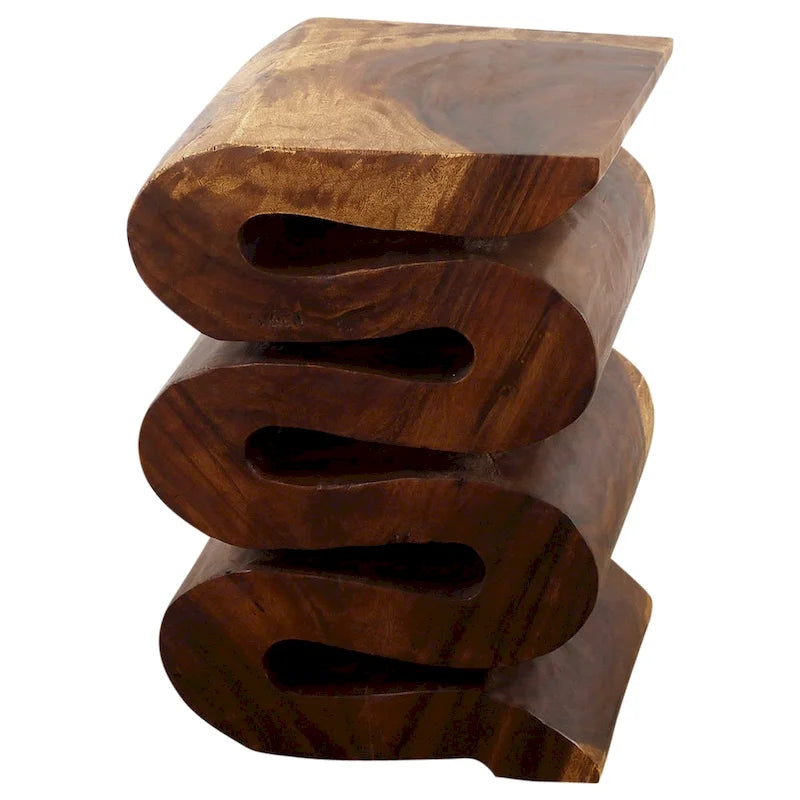 Mesa auxiliar de acento con acabado al aceite de nogal y perfil ondulado (diseño serpentino) — 12 x 14 x 20 pulgadas