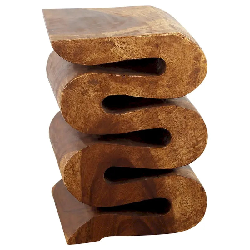Mesa auxiliar de acento con acabado al aceite de nogal y perfil ondulado (diseño serpentino) — 12 x 14 x 20 pulgadas