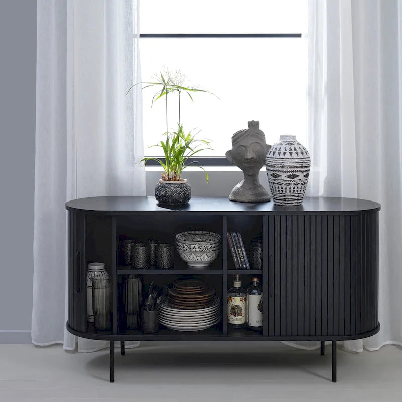 Sideboard im Mid-Century-Modern-Stil mit abgerundeten Schiebetüren