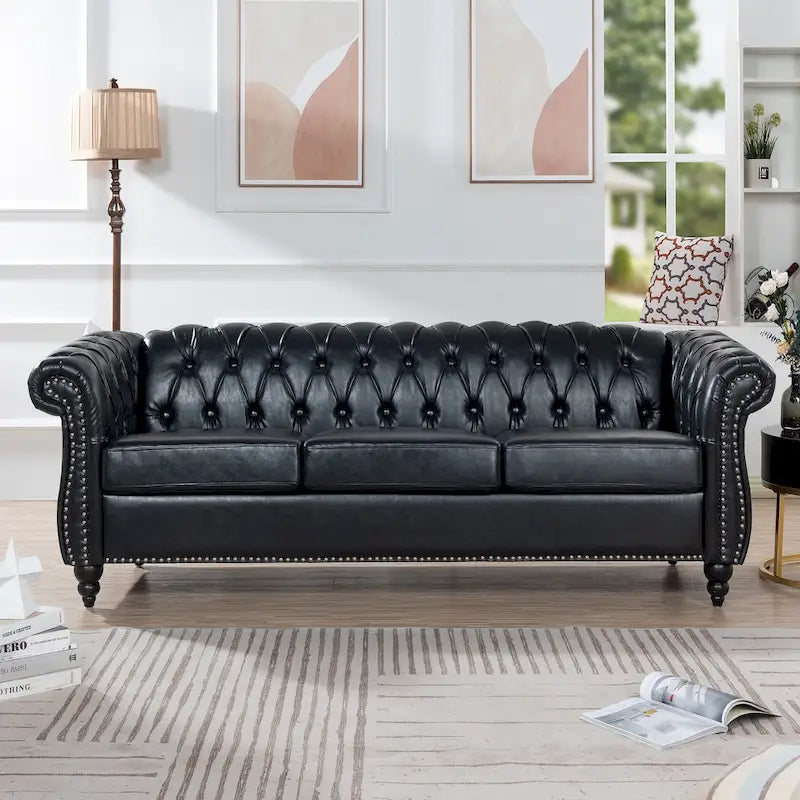 Canapé confortable 3 places avec coussin d’assise à rayures tendance