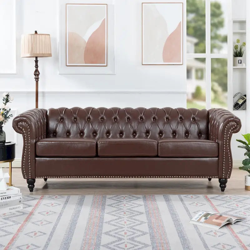 Canapé confortable 3 places avec coussin d’assise à rayures tendance