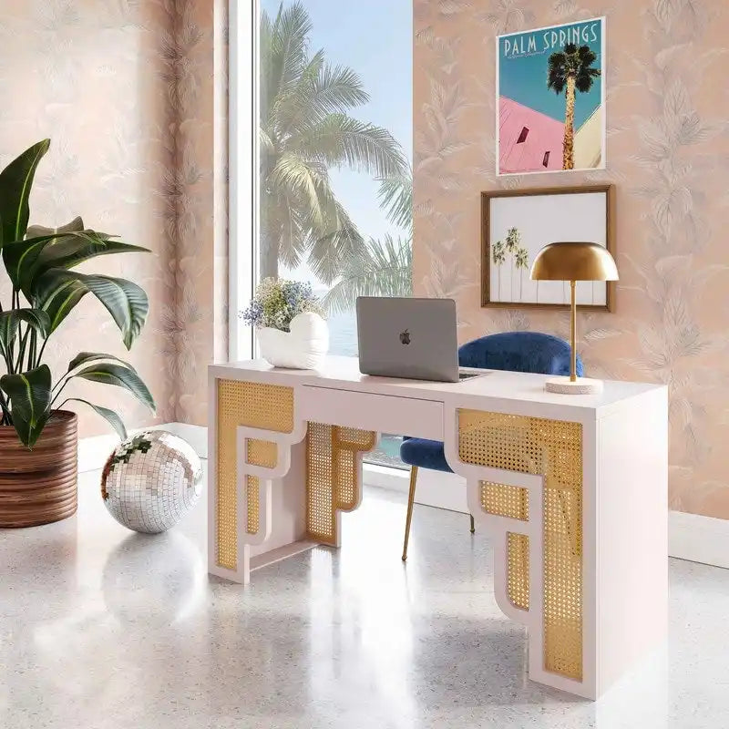 Bureau en rotin tressé avec un tiroir