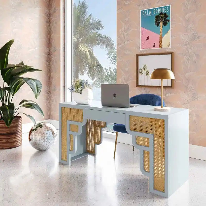 Bureau en rotin tressé avec un tiroir