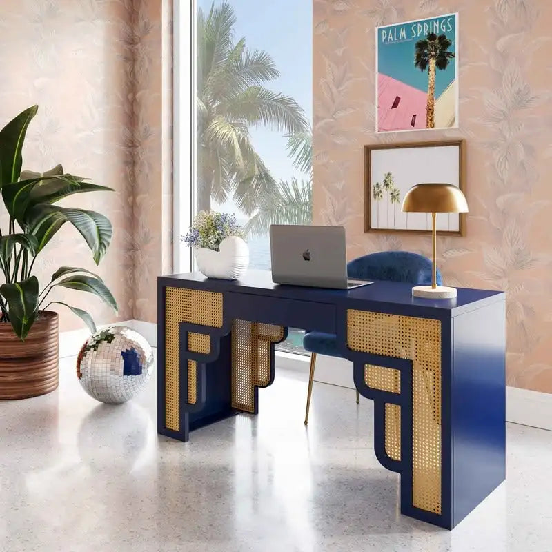Bureau en rotin tressé avec un tiroir