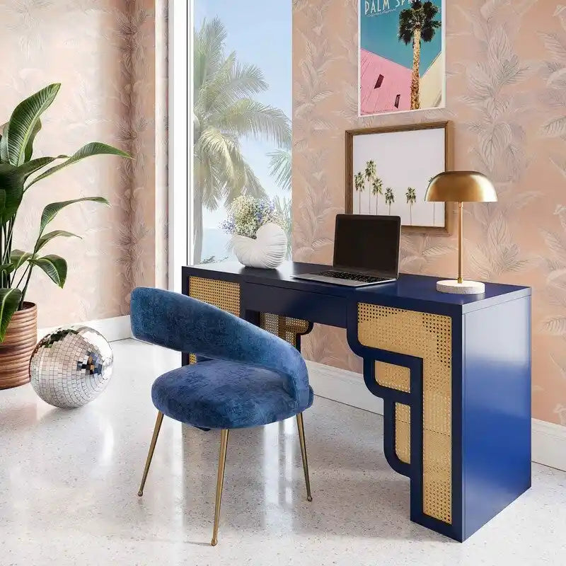 Bureau en rotin tressé avec un tiroir