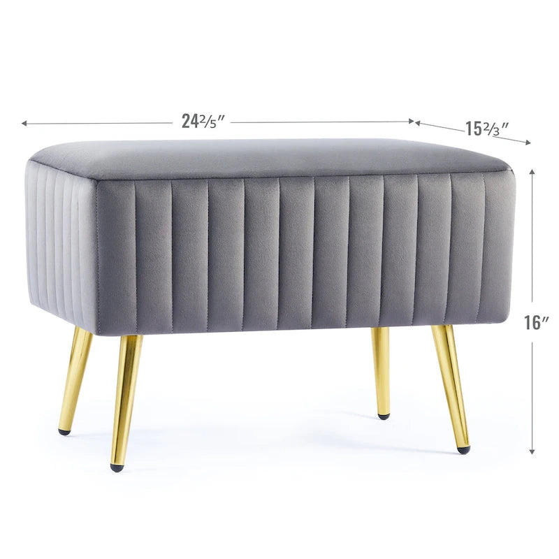 Banc d’entrée moderne rembourré de 24 pouces avec assise en velours