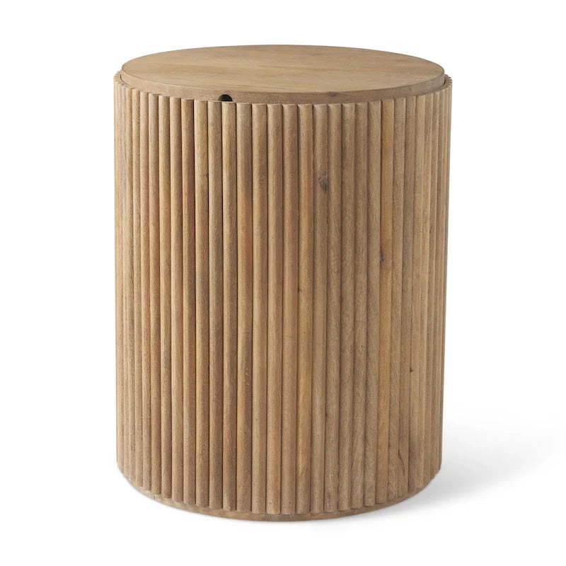 Table d’appoint ronde cannelée en bois massif brun foncé