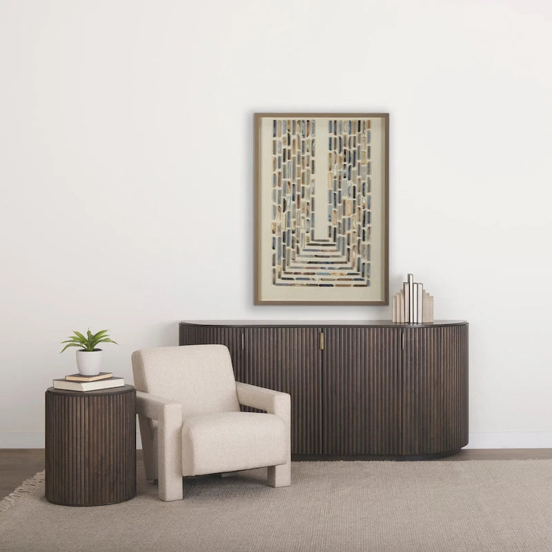 Table d’appoint ronde cannelée en bois massif brun foncé