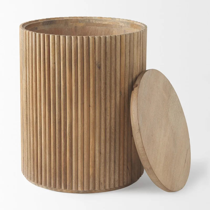 Table d’appoint ronde cannelée en bois massif brun foncé