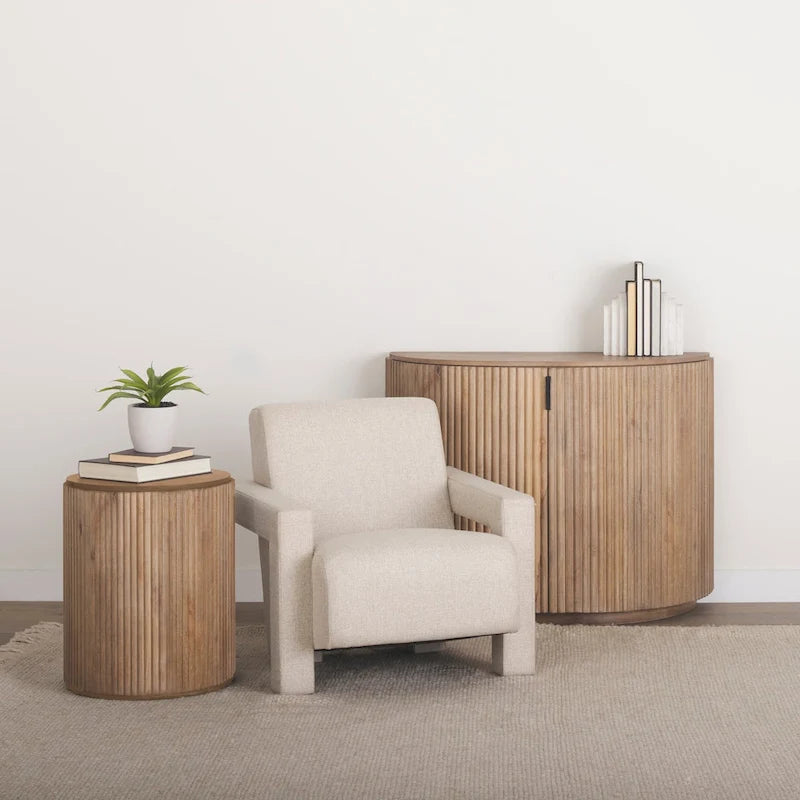 Table d’appoint ronde cannelée en bois massif brun foncé