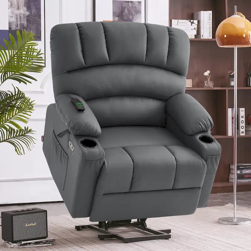 Fauteuil inclinable électrique avec fonction de massage et chauffage, similicuir (largeur moyenne)