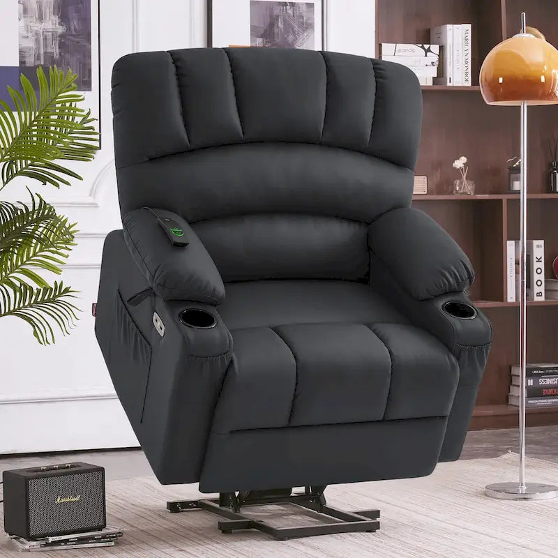 Fauteuil inclinable électrique avec fonction de massage et chauffage, similicuir (largeur moyenne)