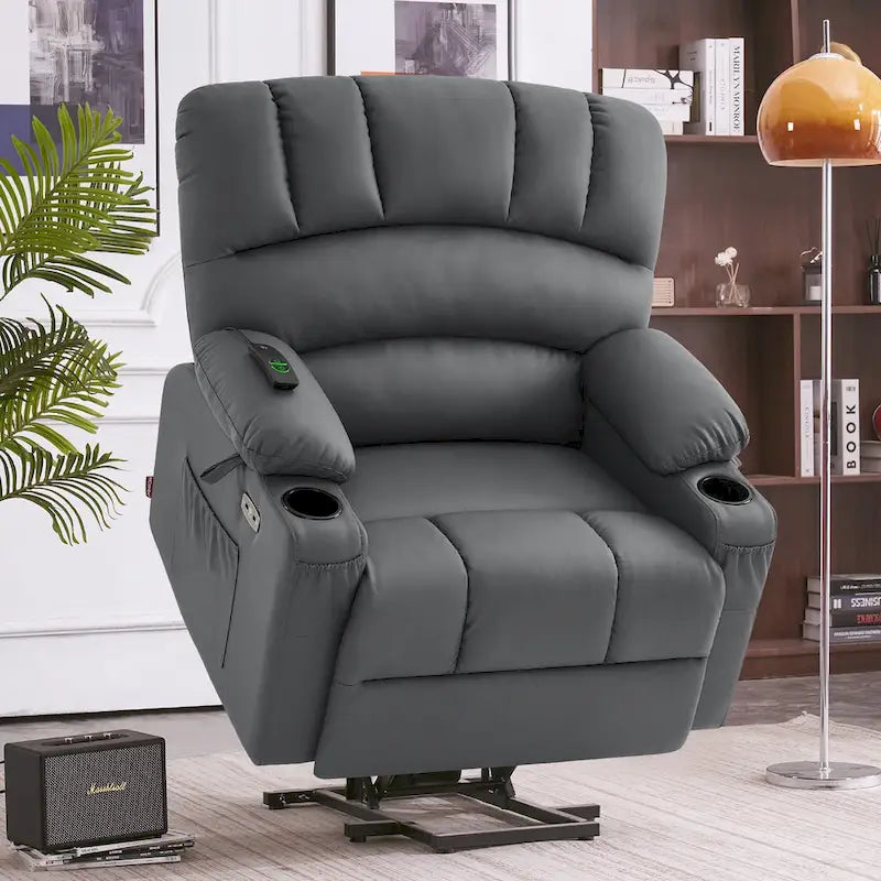 Fauteuil inclinable électrique avec fonction de massage et chauffage, similicuir (largeur moyenne)