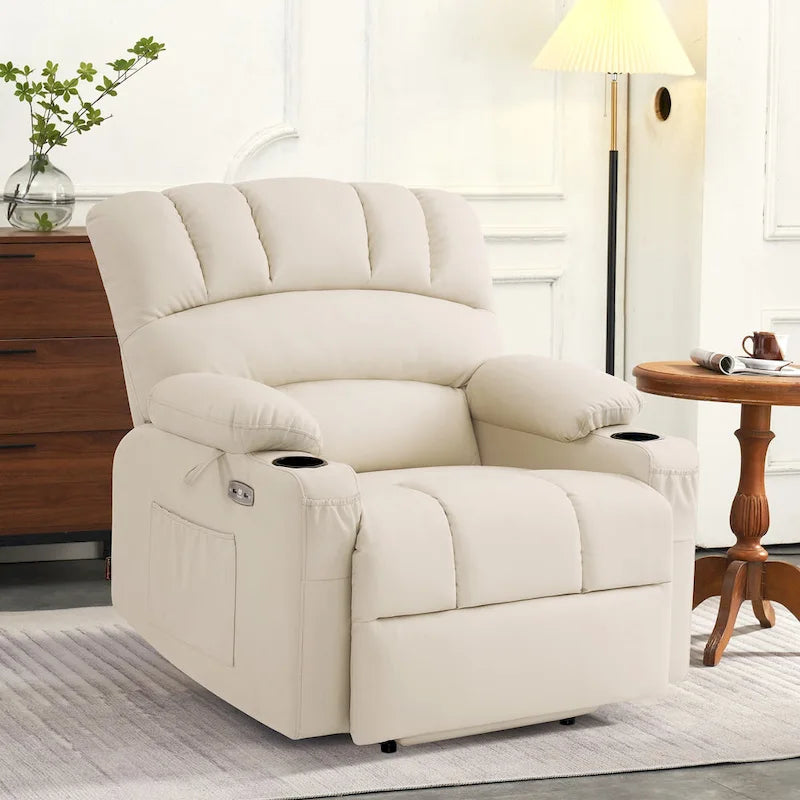 Fauteuil inclinable électrique avec fonction de massage et chauffage, similicuir (largeur moyenne)