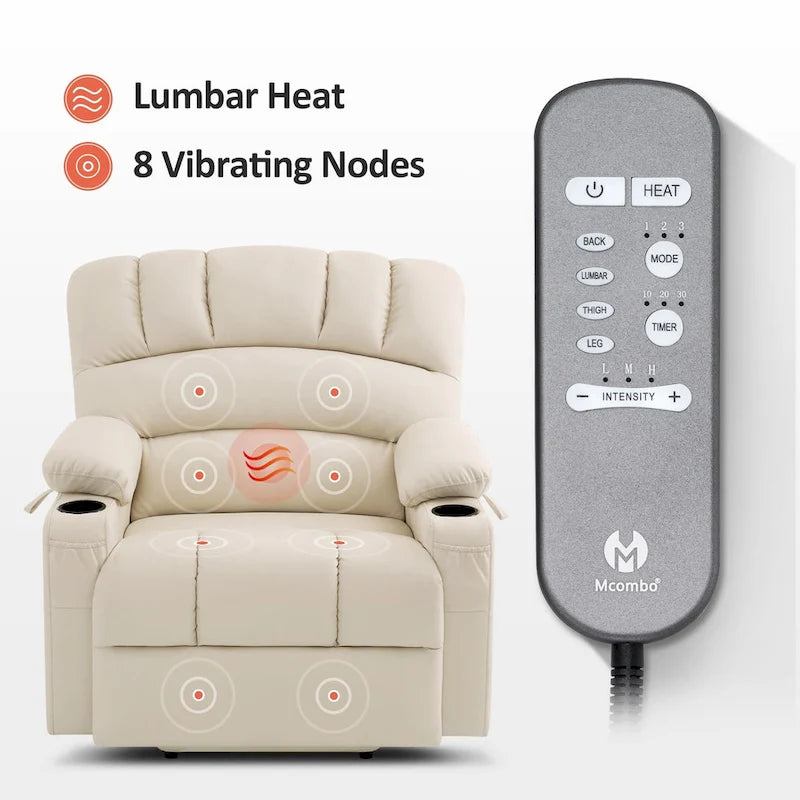 Fauteuil inclinable électrique avec fonction de massage et chauffage, similicuir (largeur moyenne)