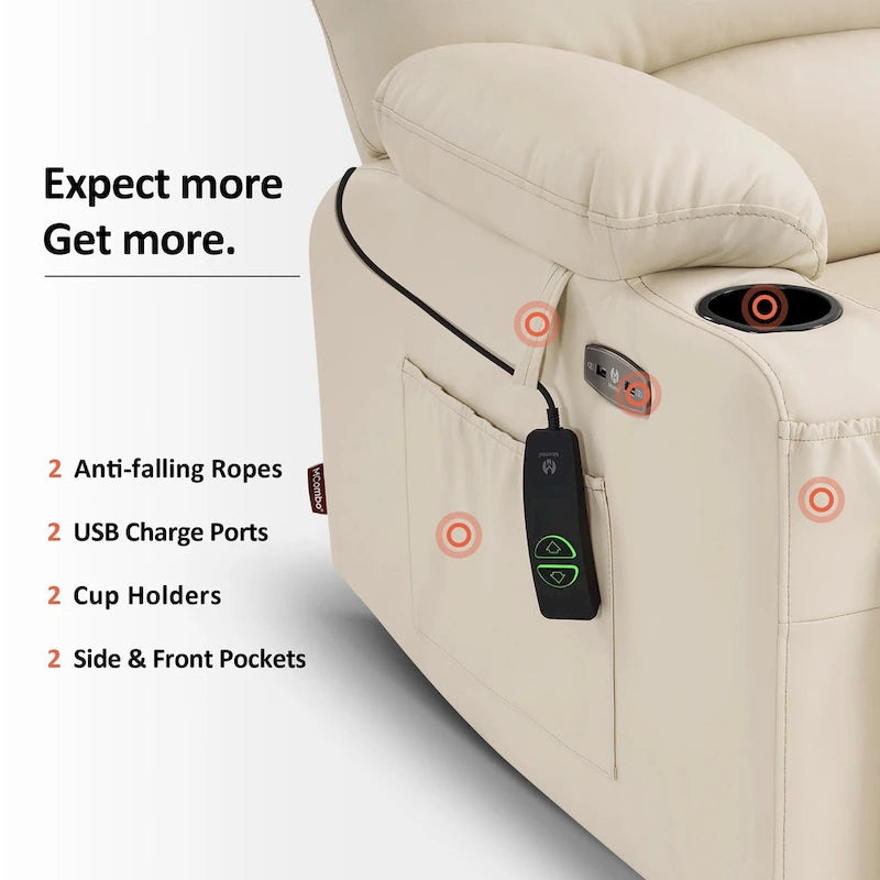 Fauteuil inclinable électrique avec fonction de massage et chauffage, similicuir (largeur moyenne)
