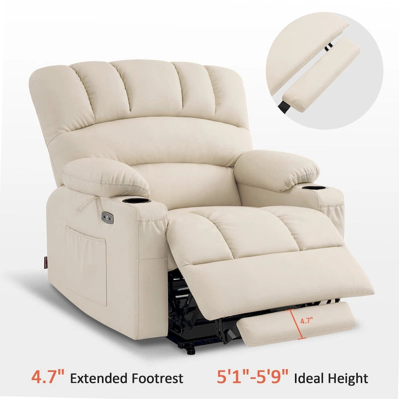 Fauteuil inclinable électrique avec fonction de massage et chauffage, similicuir (largeur moyenne)