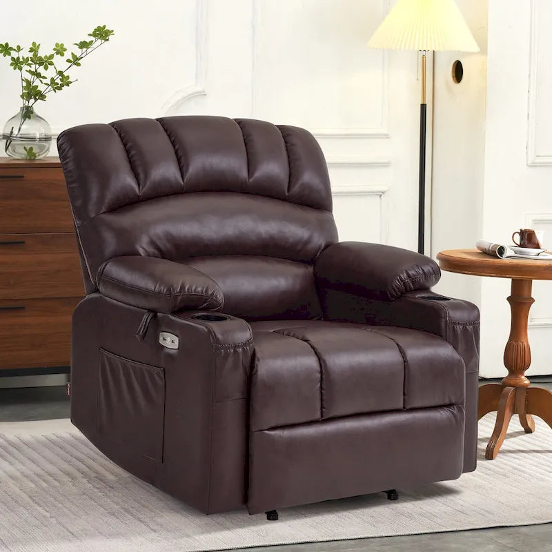 Fauteuil inclinable électrique avec fonction de massage et chauffage, similicuir (largeur moyenne)