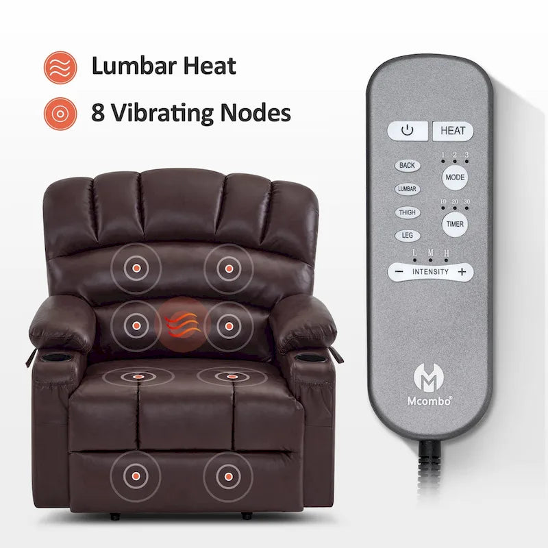 Fauteuil inclinable électrique avec fonction de massage et chauffage, similicuir (largeur moyenne)