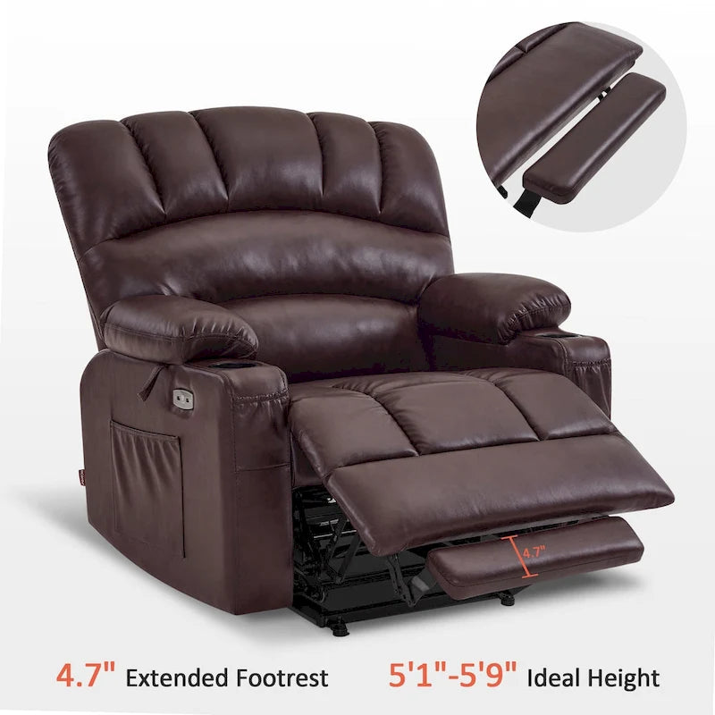 Fauteuil inclinable électrique avec fonction de massage et chauffage, similicuir (largeur moyenne)