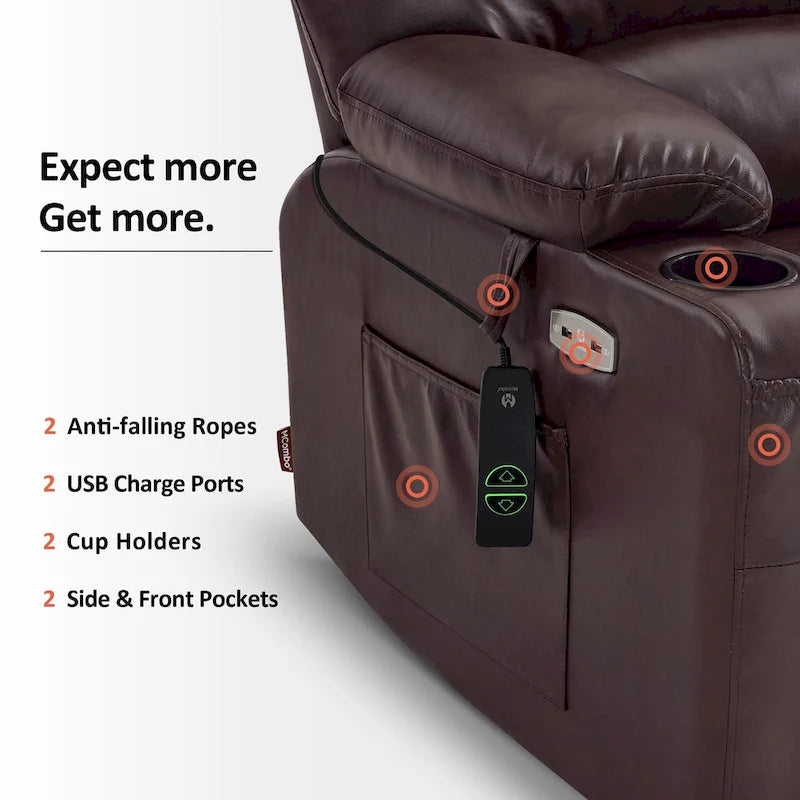 Fauteuil inclinable électrique avec fonction de massage et chauffage, similicuir (largeur moyenne)