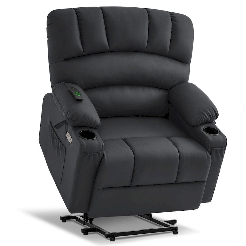 Fauteuil inclinable électrique avec fonction de massage et chauffage, similicuir (largeur moyenne)