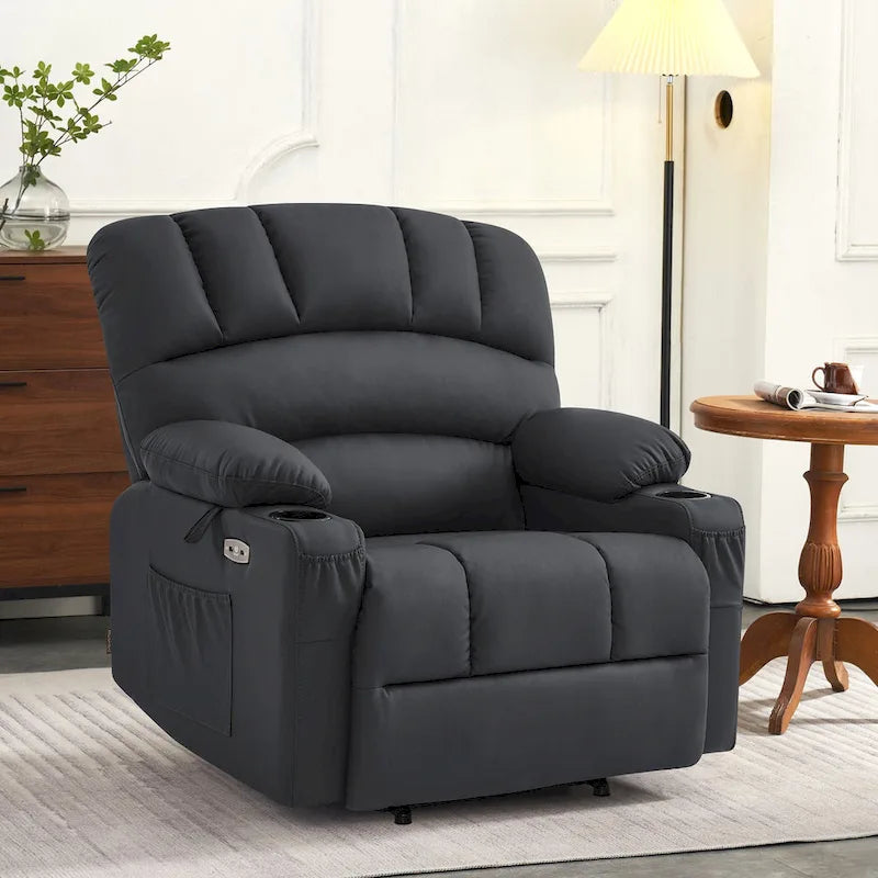 Fauteuil inclinable électrique avec fonction de massage et chauffage, similicuir (largeur moyenne)