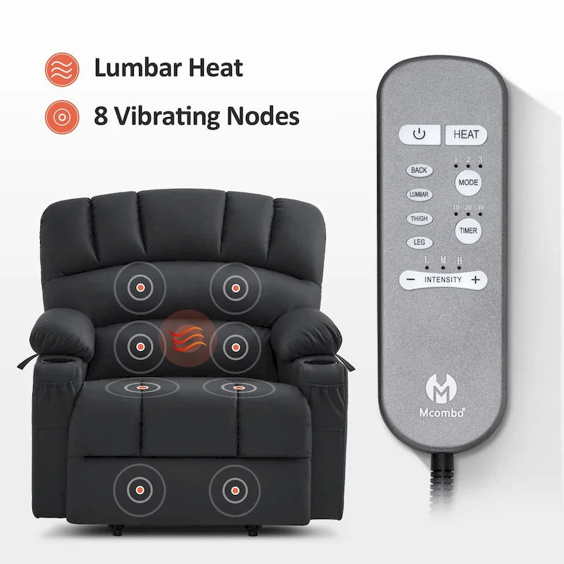 Fauteuil inclinable électrique avec fonction de massage et chauffage, similicuir (largeur moyenne)