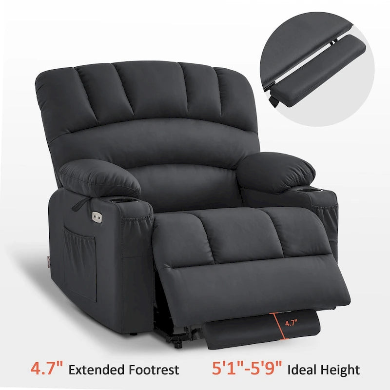 Fauteuil inclinable électrique avec fonction de massage et chauffage, similicuir (largeur moyenne)