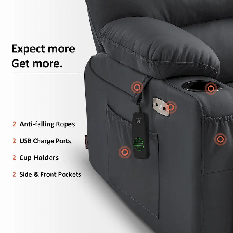 Fauteuil inclinable électrique avec fonction de massage et chauffage, similicuir (largeur moyenne)