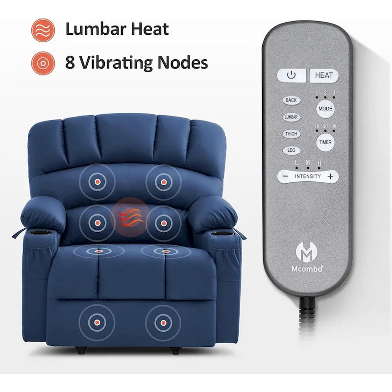 Fauteuil inclinable électrique avec fonction de massage et chauffage, similicuir (largeur moyenne)