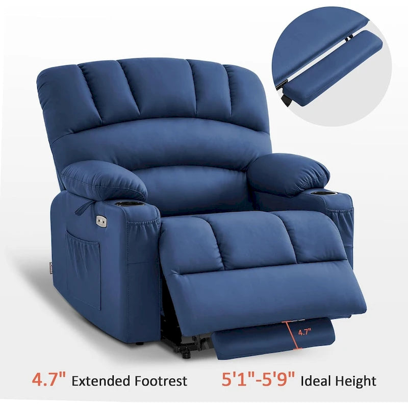 Fauteuil inclinable électrique avec fonction de massage et chauffage, similicuir (largeur moyenne)