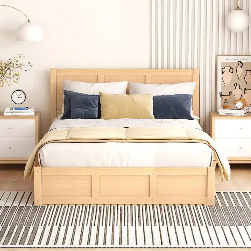 Cadre de lit plateforme en bois avec rangement sous le lit et 2 tiroirs