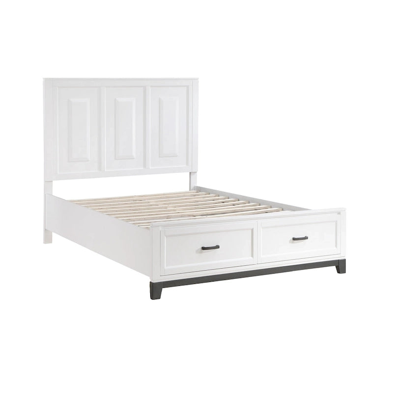 Cadre de lit plateforme avec 2 tiroirs de rangement, finition bois blanc